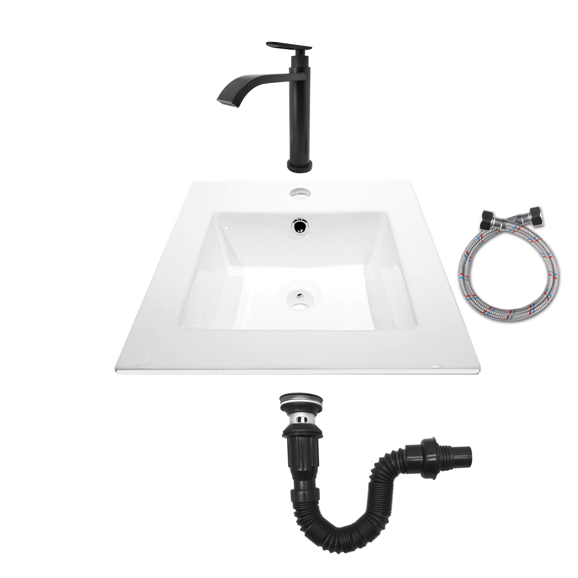 Combo Placa Lavamanos Blanco 42x42 + Grifería Agua Fría C641