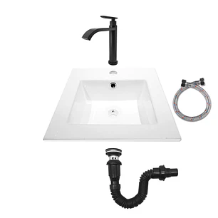 Combo Placa Lavamanos Blanco 42x42 + Grifería Agua Fría C641