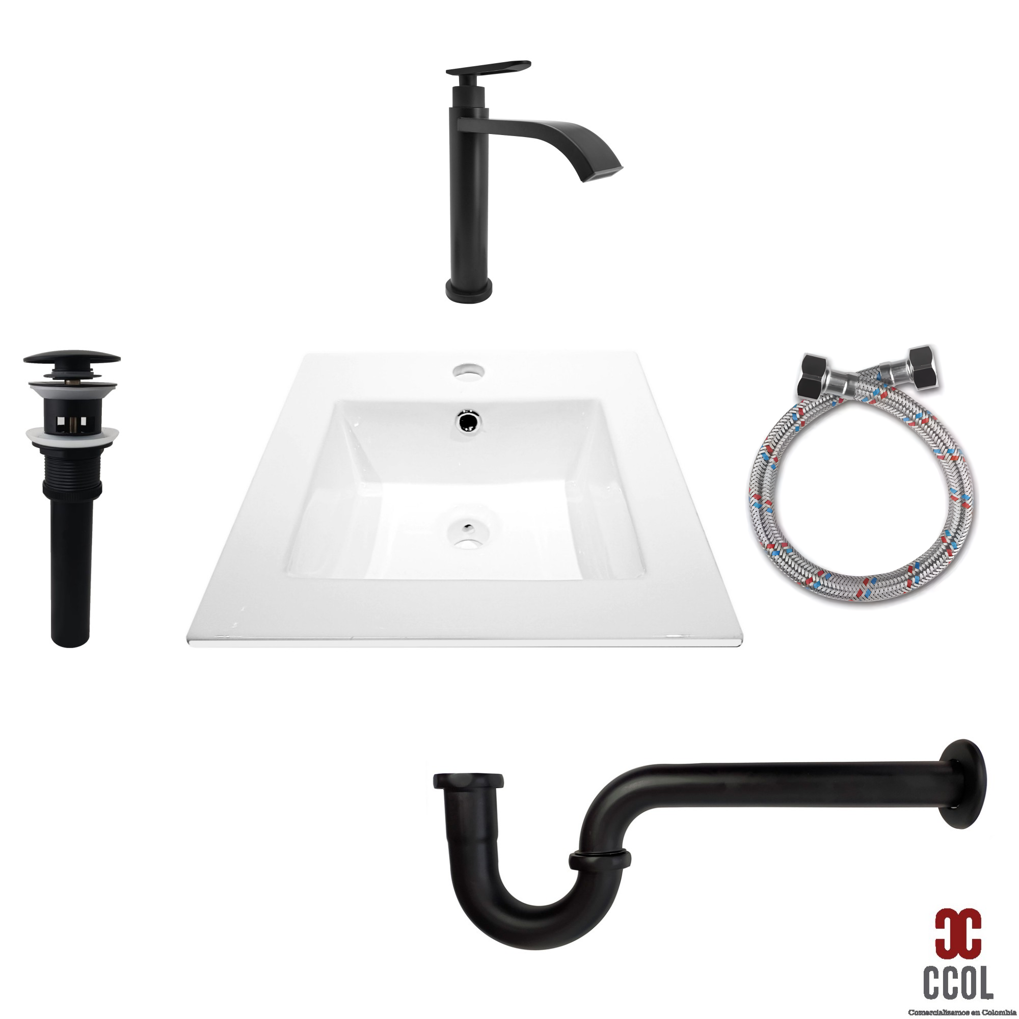 Combo Placa Lavamanos 41x41 + Griferia Agua Fria + Push C640