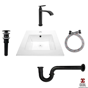 Combo Placa Lavamanos 41x41 + Griferia Agua Fria + Push C640