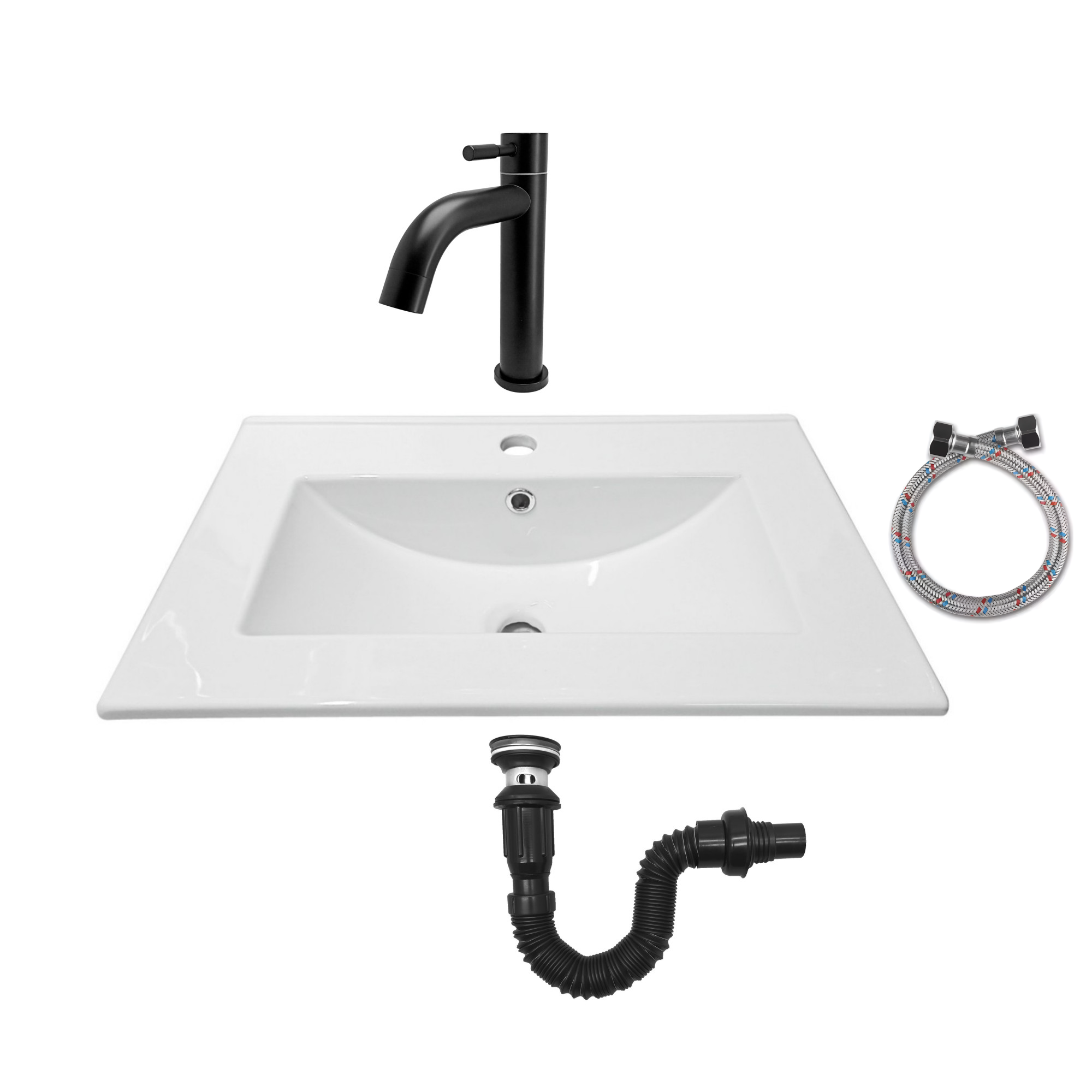 Combo Placa Lavamanos Blanco 61x46 + Grifería Agua Fría C629
