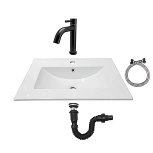 Combo Placa Lavamanos Blanco 61x46 + Grifería Agua Fría C629