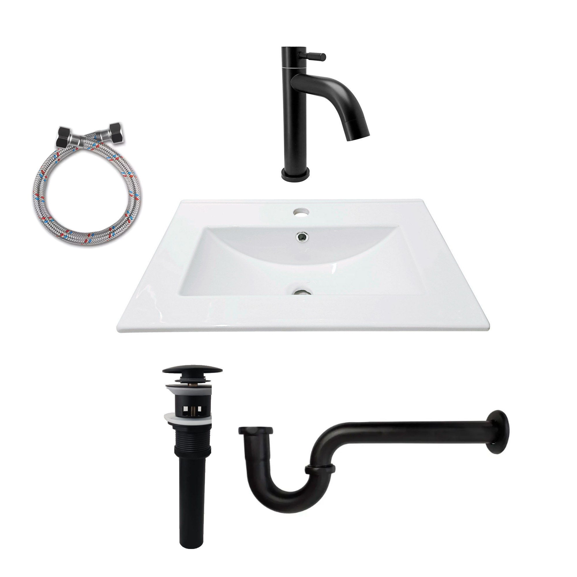 Combo Placa Lavamanos Blanco 61x46 + Griferia Fria C628