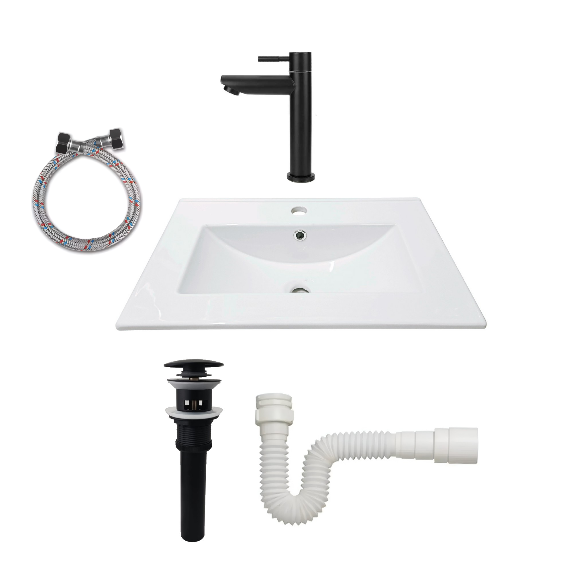 Combo Placa Lavamanos Blanco 61x46 + Griferia Fria C627