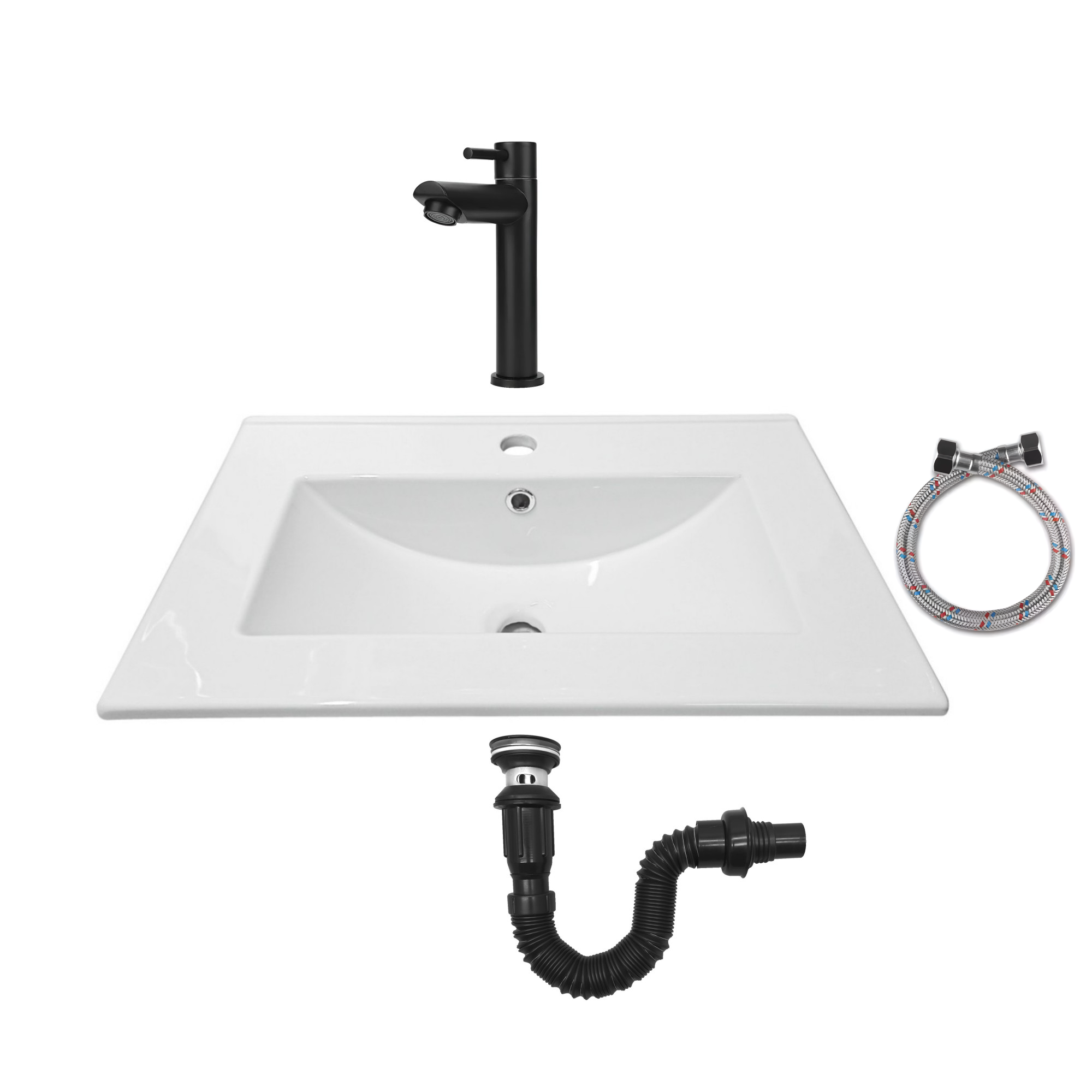 Combo Placa Lavamanos Blanco 61x46 + Grifería Agua Fría C626
