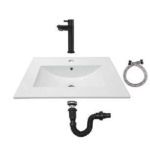 Combo Placa Lavamanos Blanco 61x46 + Grifería Agua Fría C626