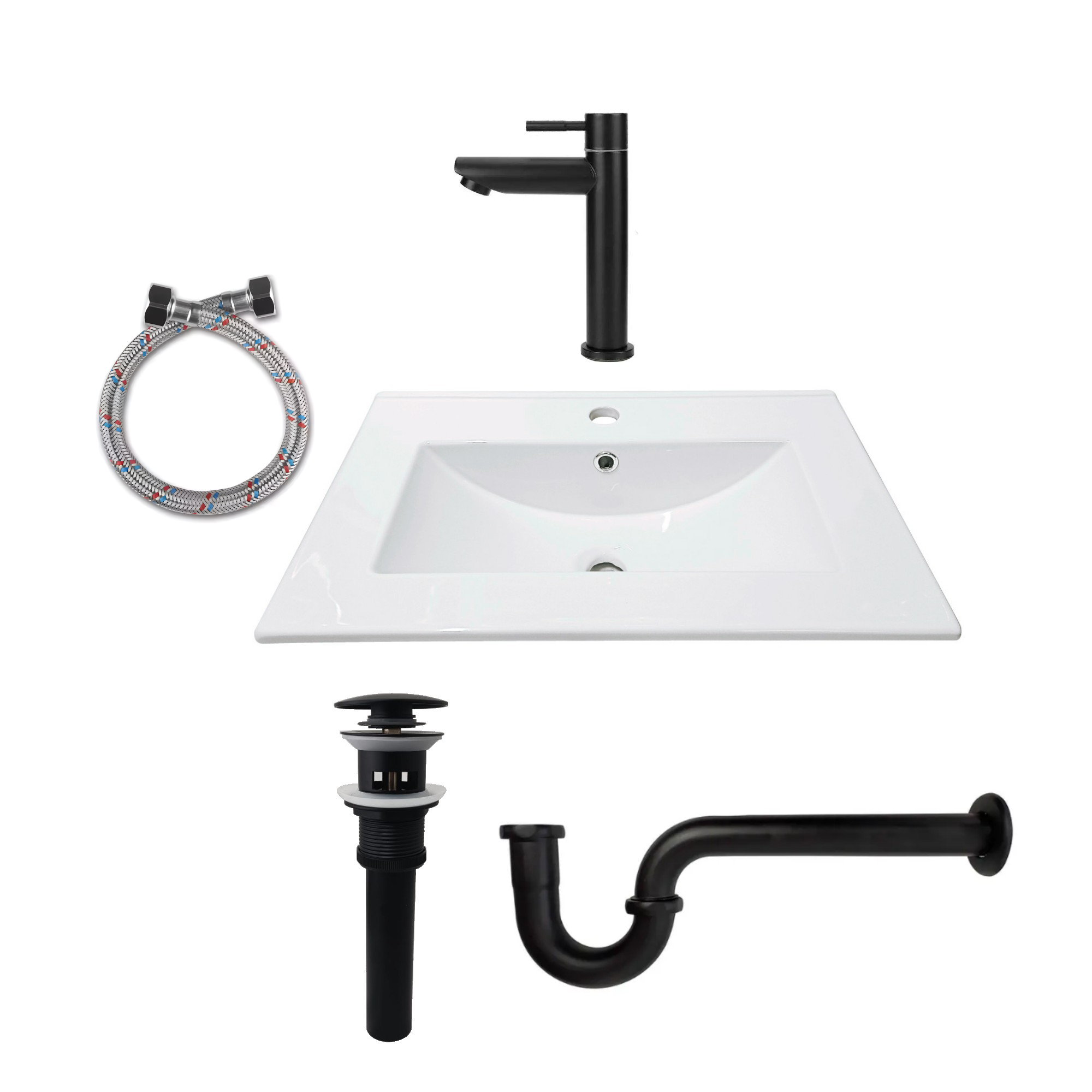 Combo Placa Lavamanos Blanco 61x46 + Griferia Fria C625