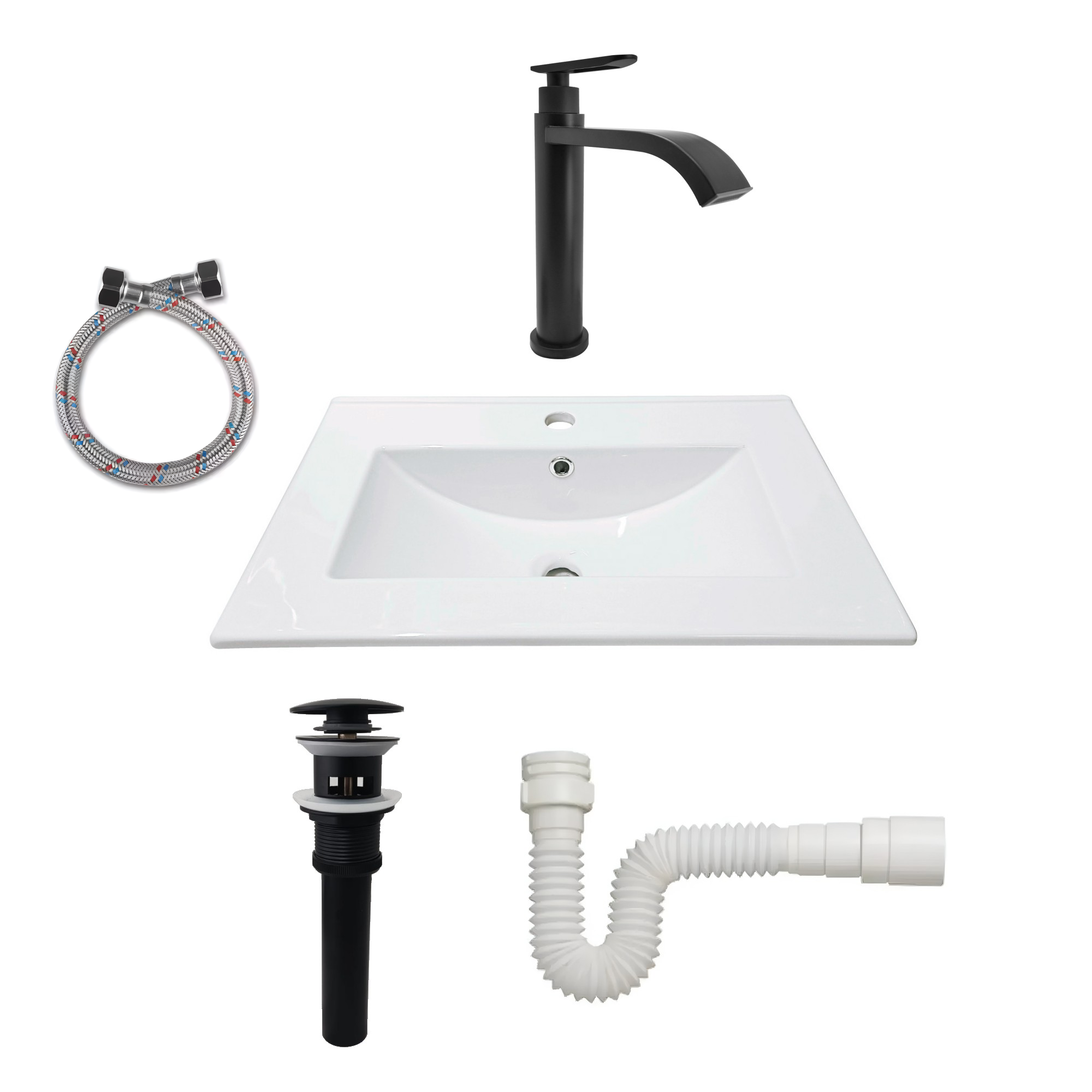 Combo Placa Lavamanos Blanco 61x46 + Griferia Fria C624