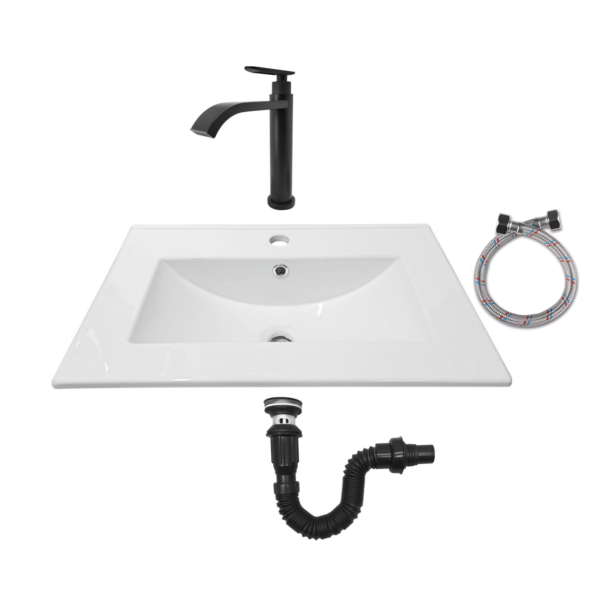 Combo Placa Lavamanos Blanco 61x46 + Grifería Agua Fría C623