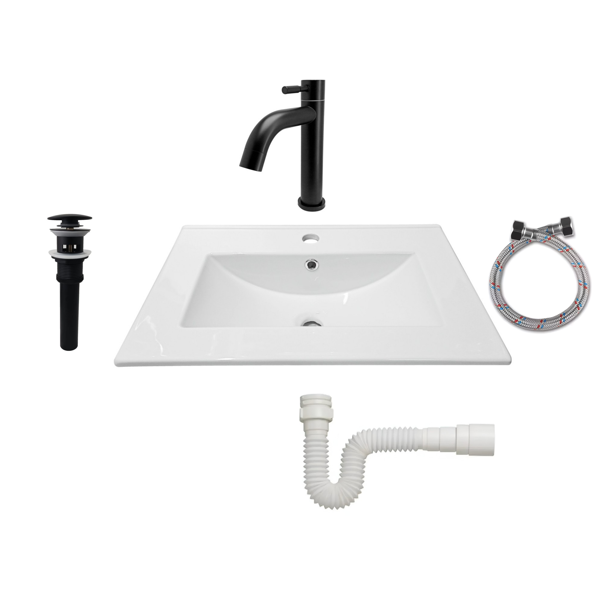 Combo Placa Lavamanos Blanco + Grifería Agua Fría C612