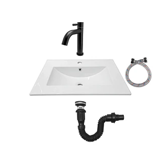 Combo Placa Lavamanos Blanco + Grifería Agua Fría C611