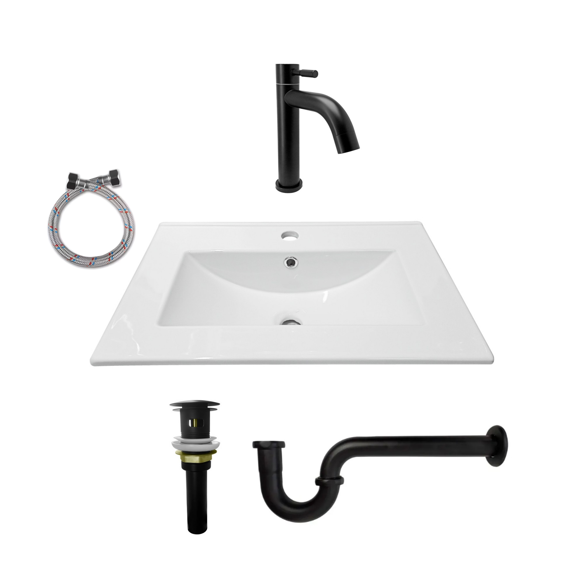 Combo Placa Lavamanos Blanco + Grifería Agua Fría C610