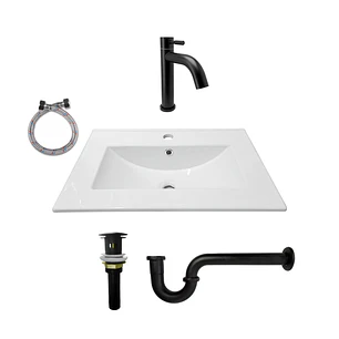 Combo Placa Lavamanos Blanco + Grifería Agua Fría C610
