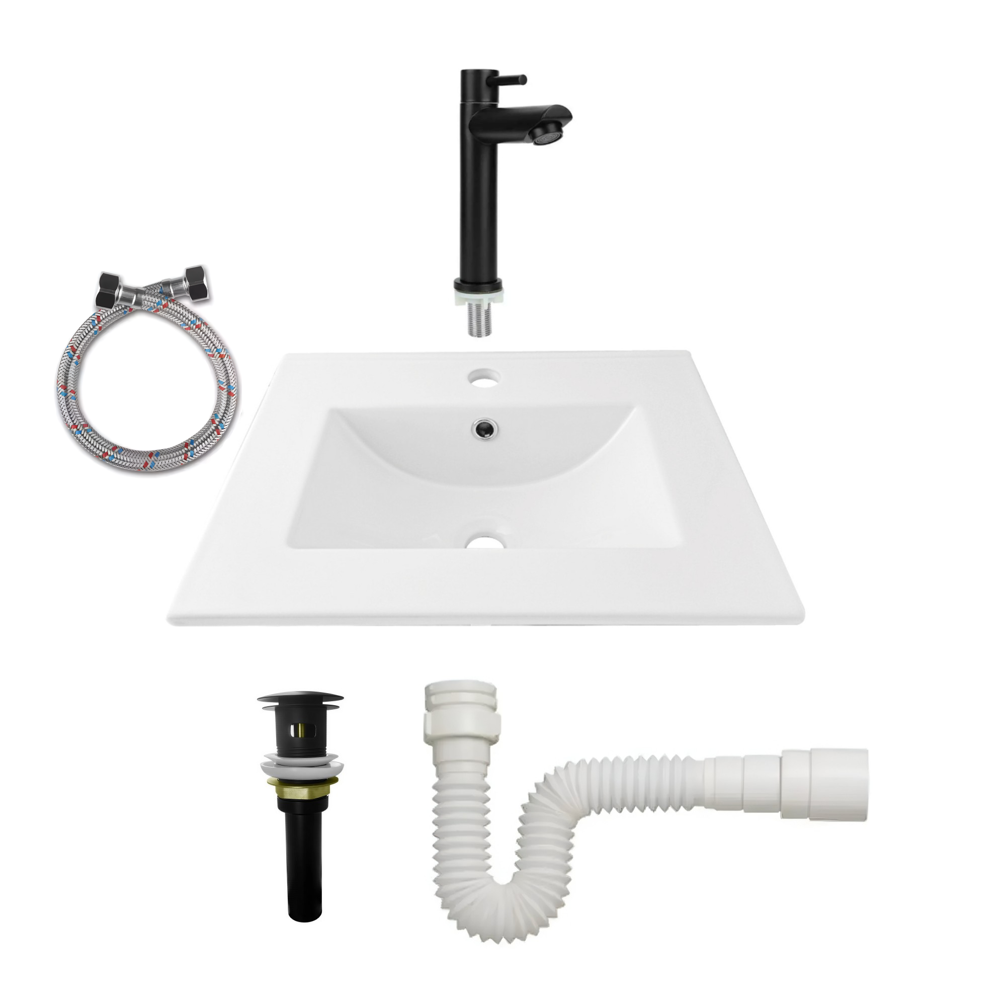 Combo Placa Lavamanos Blanco + Grifería Agua Fría C609
