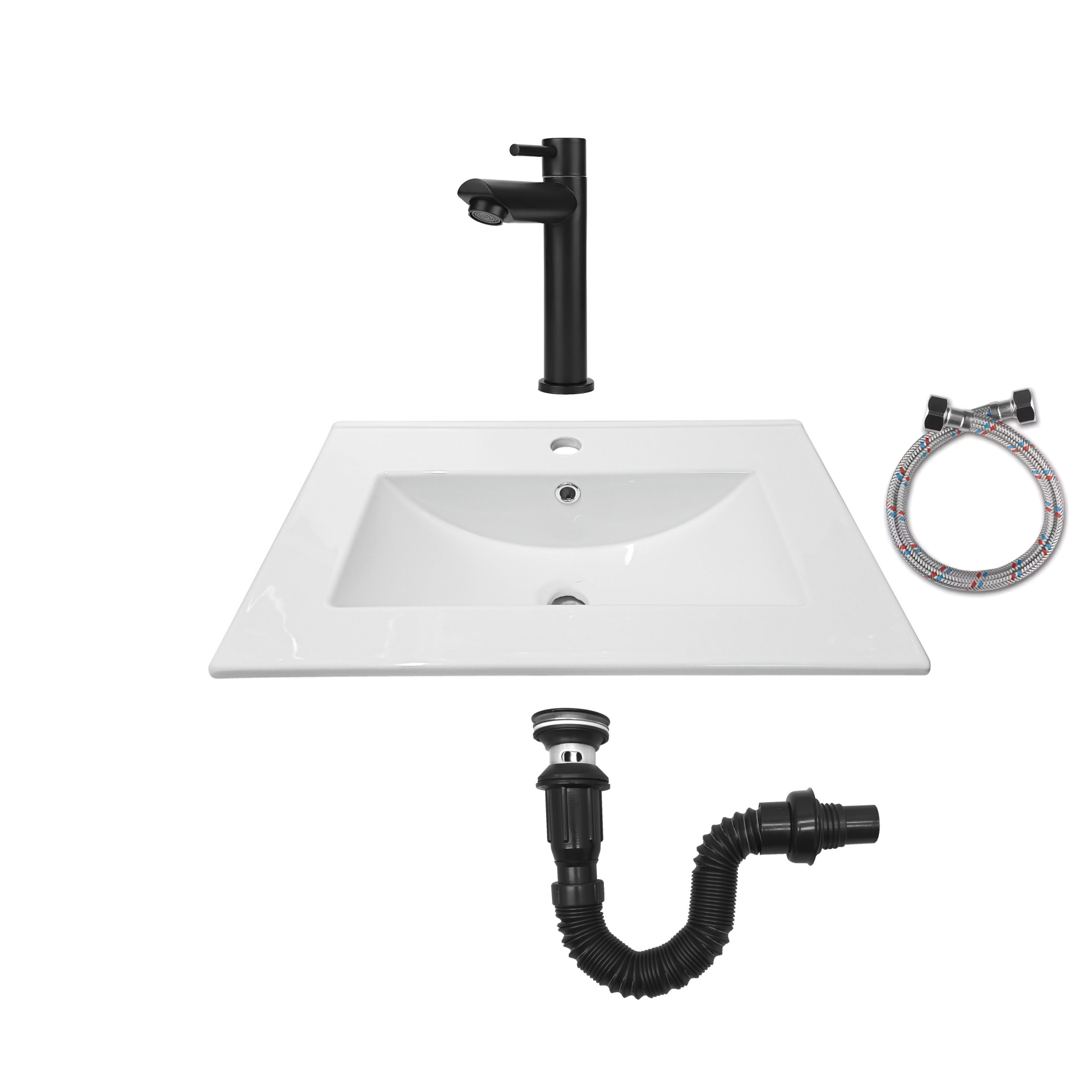 Combo Placa Lavamanos Blanco + Grifería Agua Fría C608