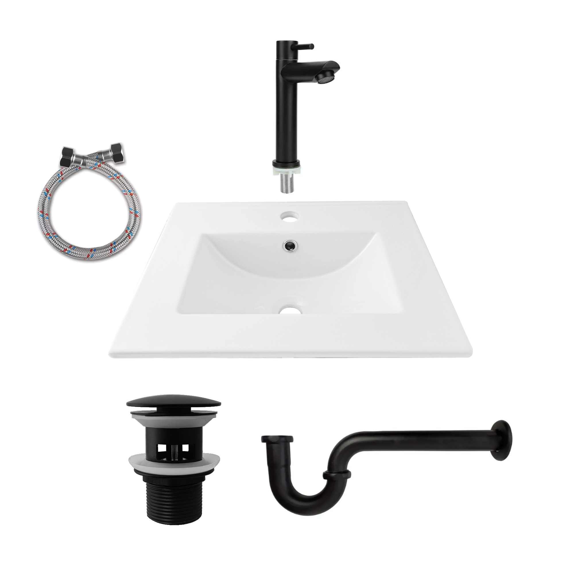 Combo Placa Lavamanos Blanco + Grifería Agua Fría C607