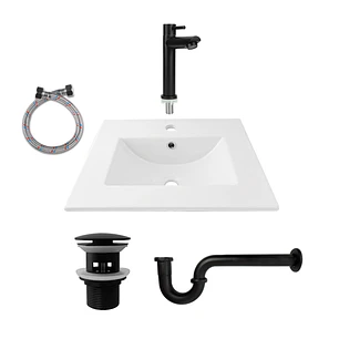Combo Placa Lavamanos Blanco + Grifería Agua Fría C607