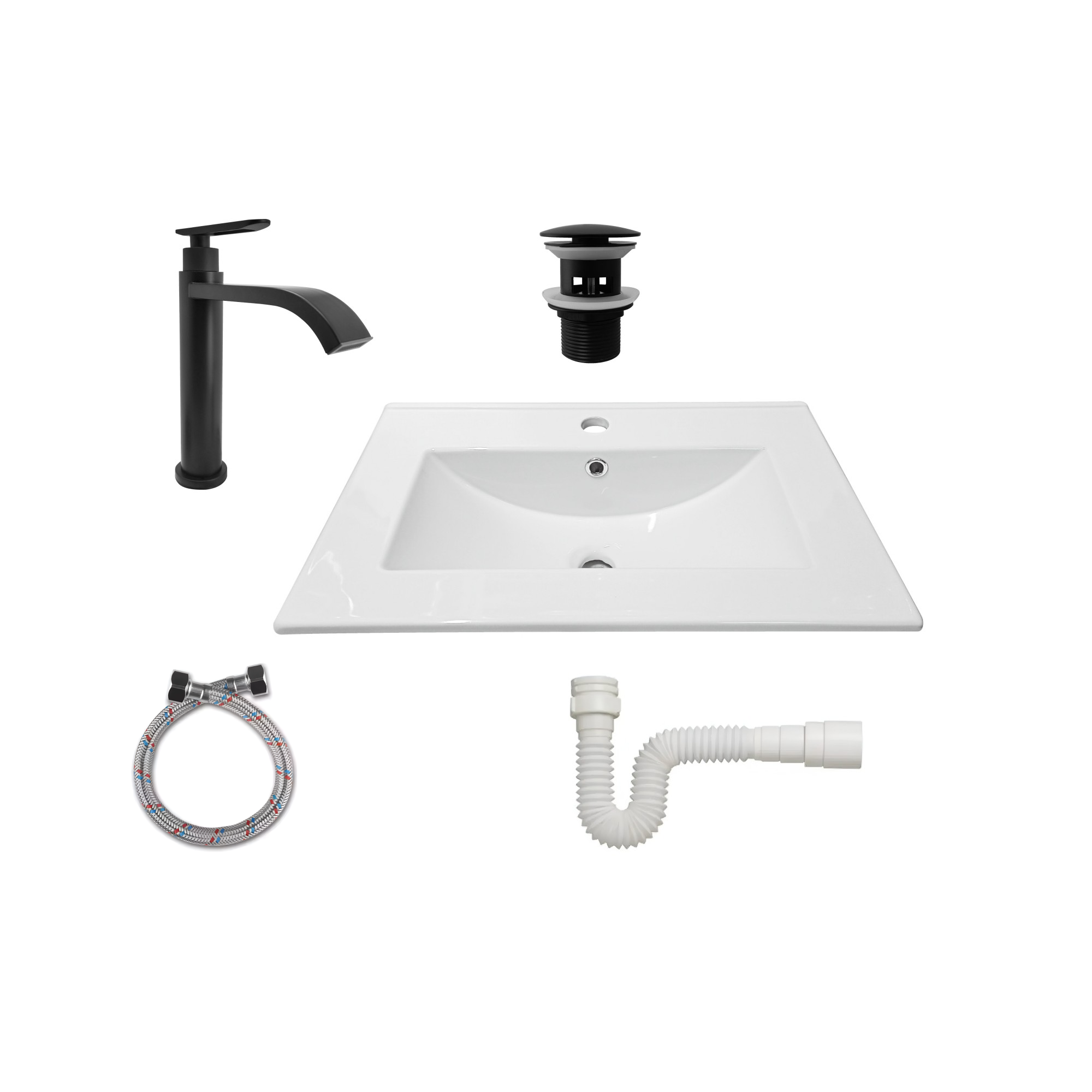 Combo Placa Lavamanos Blanco + Grifería Agua Fría C606