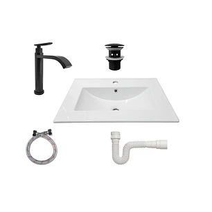 Combo Placa Lavamanos Blanco + Grifería Agua Fría C606