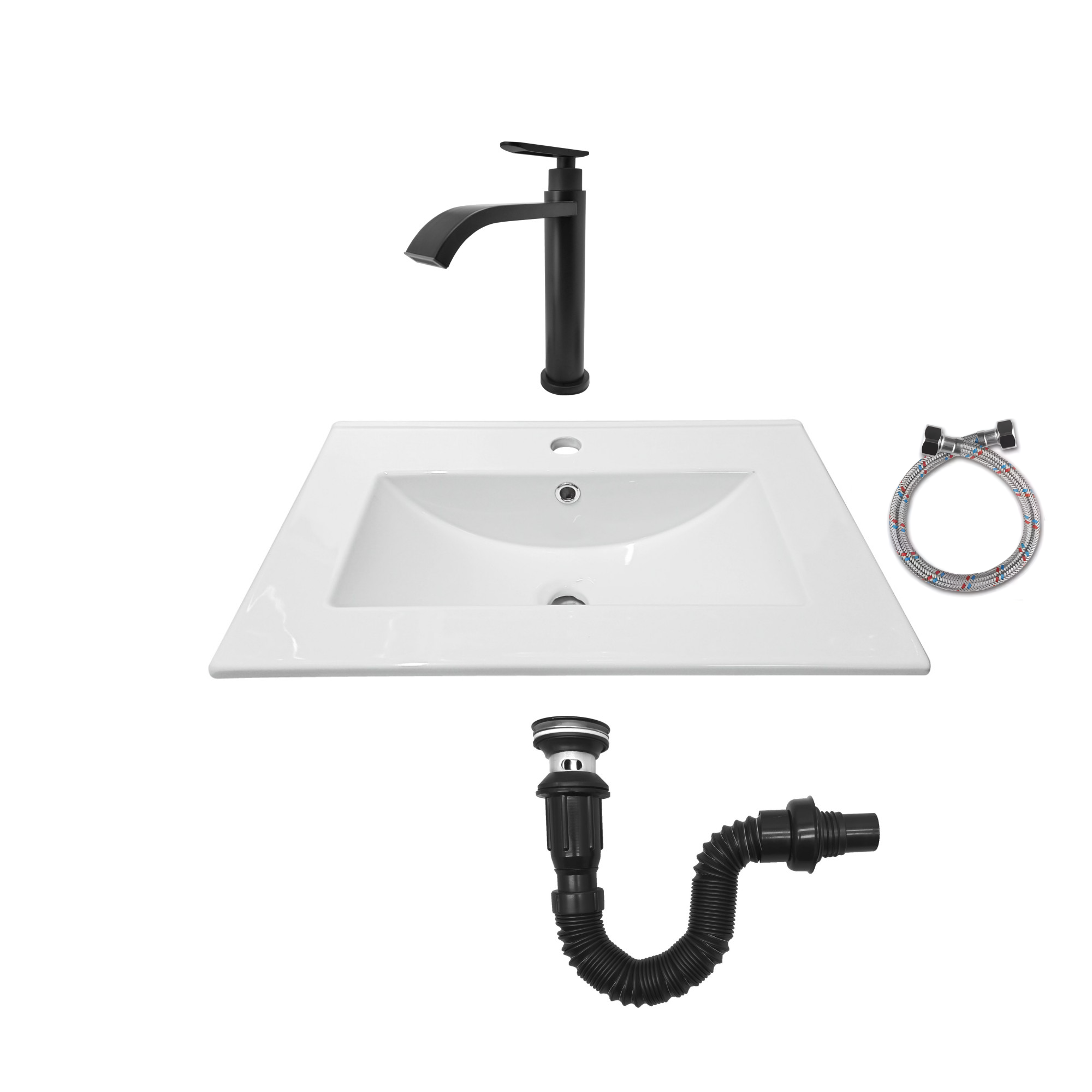 Combo Placa Lavamanos Blanco + Grifería Agua Fria C605