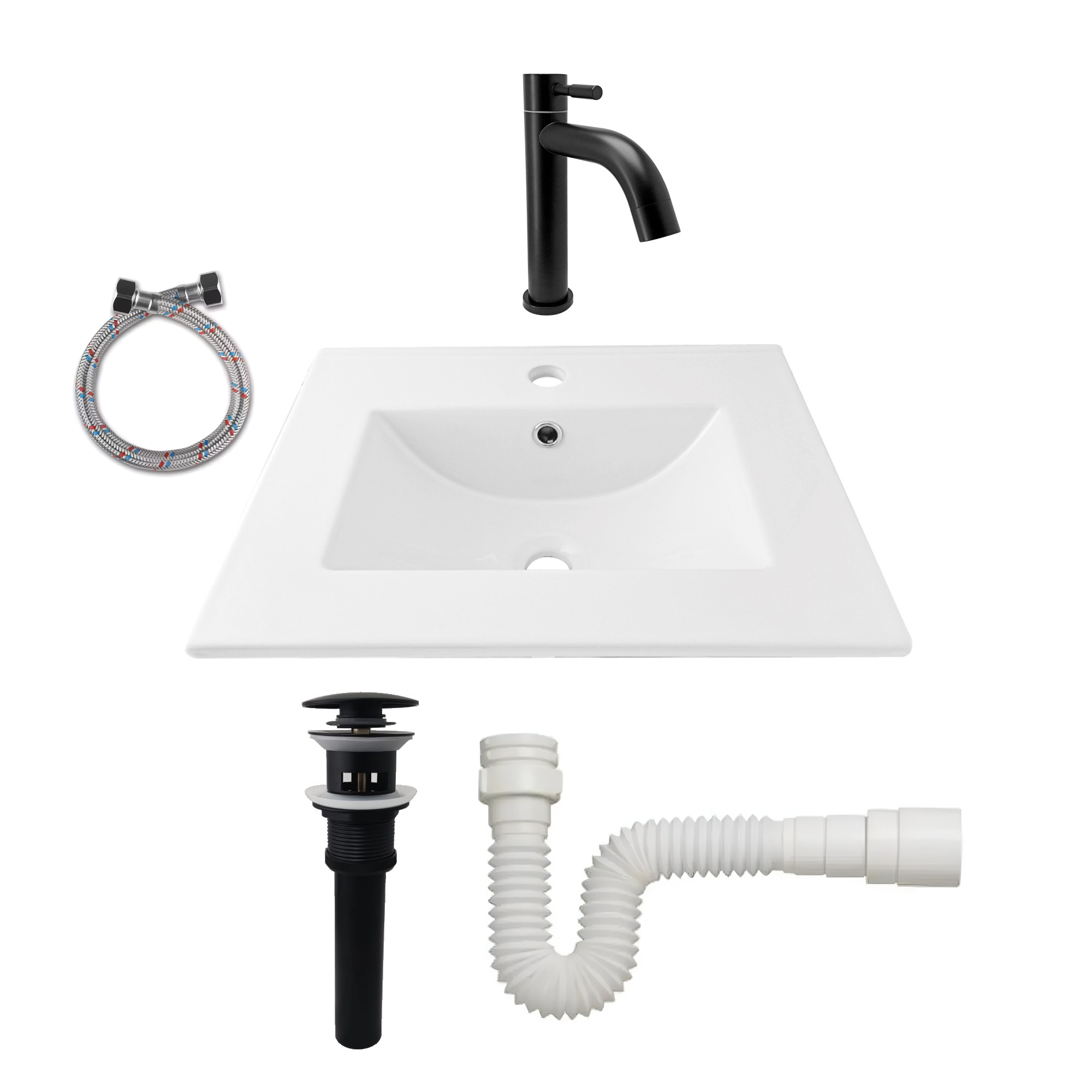 Combo Placa Lavamanos Blanco 50x40+griferia Fría + Push C594