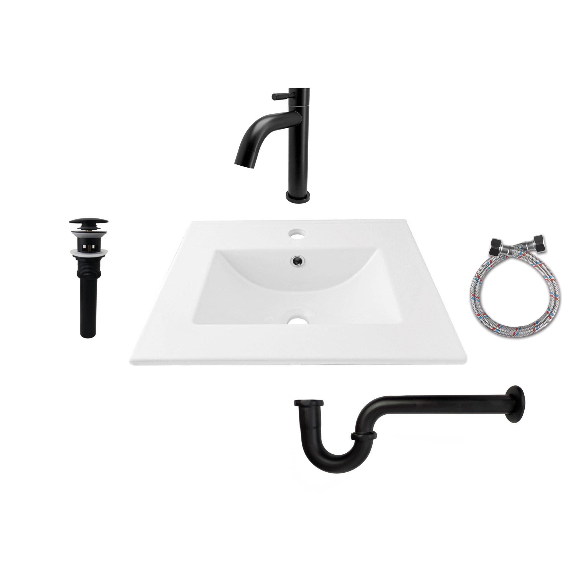 Combo Placa Lavamanos Blanco 50x40 + Griferia Agua Fría C592
