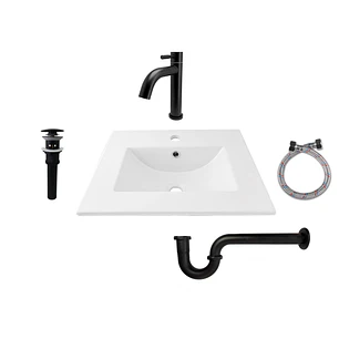 Combo Placa Lavamanos Blanco 50x40 + Griferia Agua Fría C592