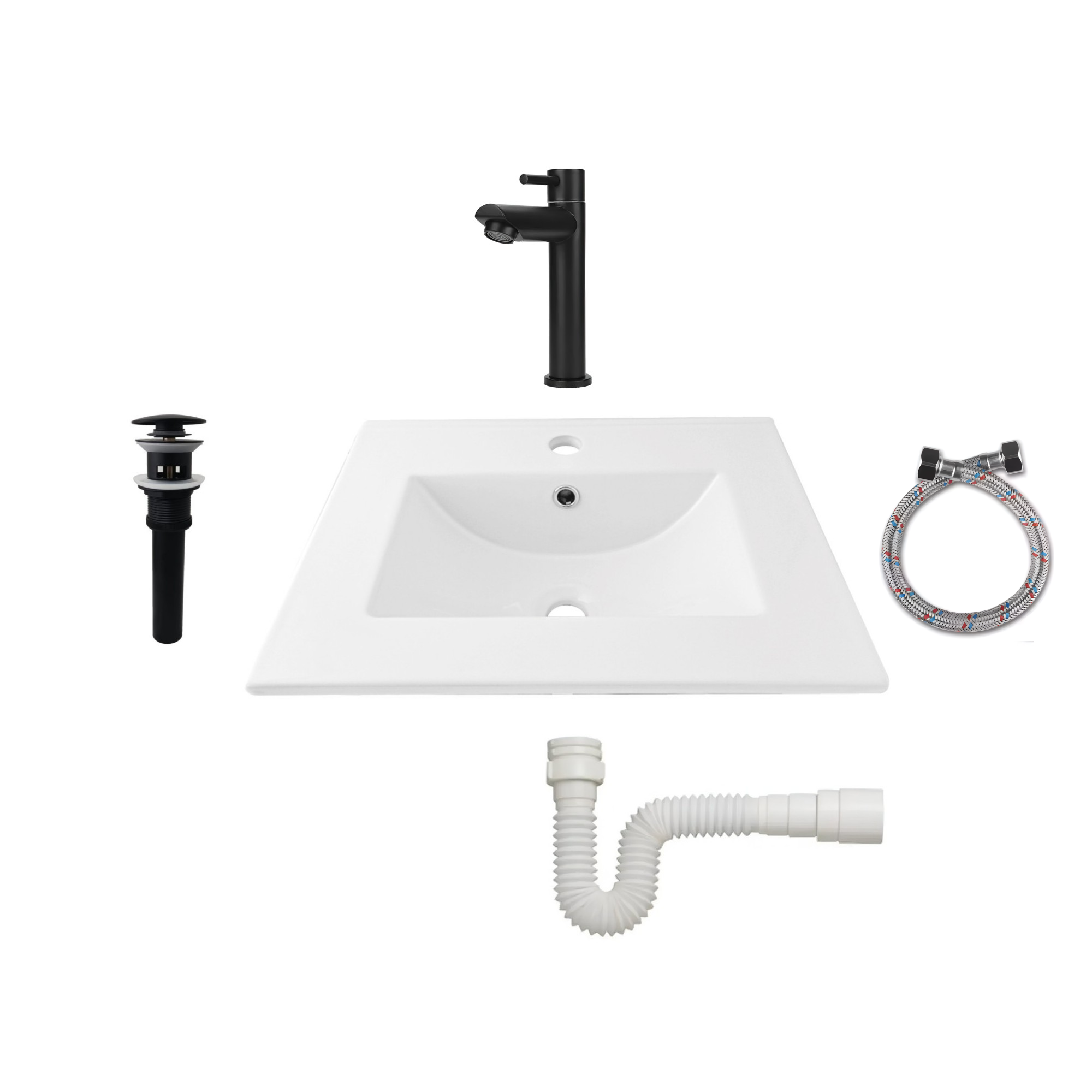 Combo Placa Lavamanos Blanco 50x40 + Griferia Agua Fría C591