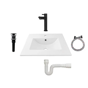 Combo Placa Lavamanos Blanco 50x40 + Griferia Agua Fría C591