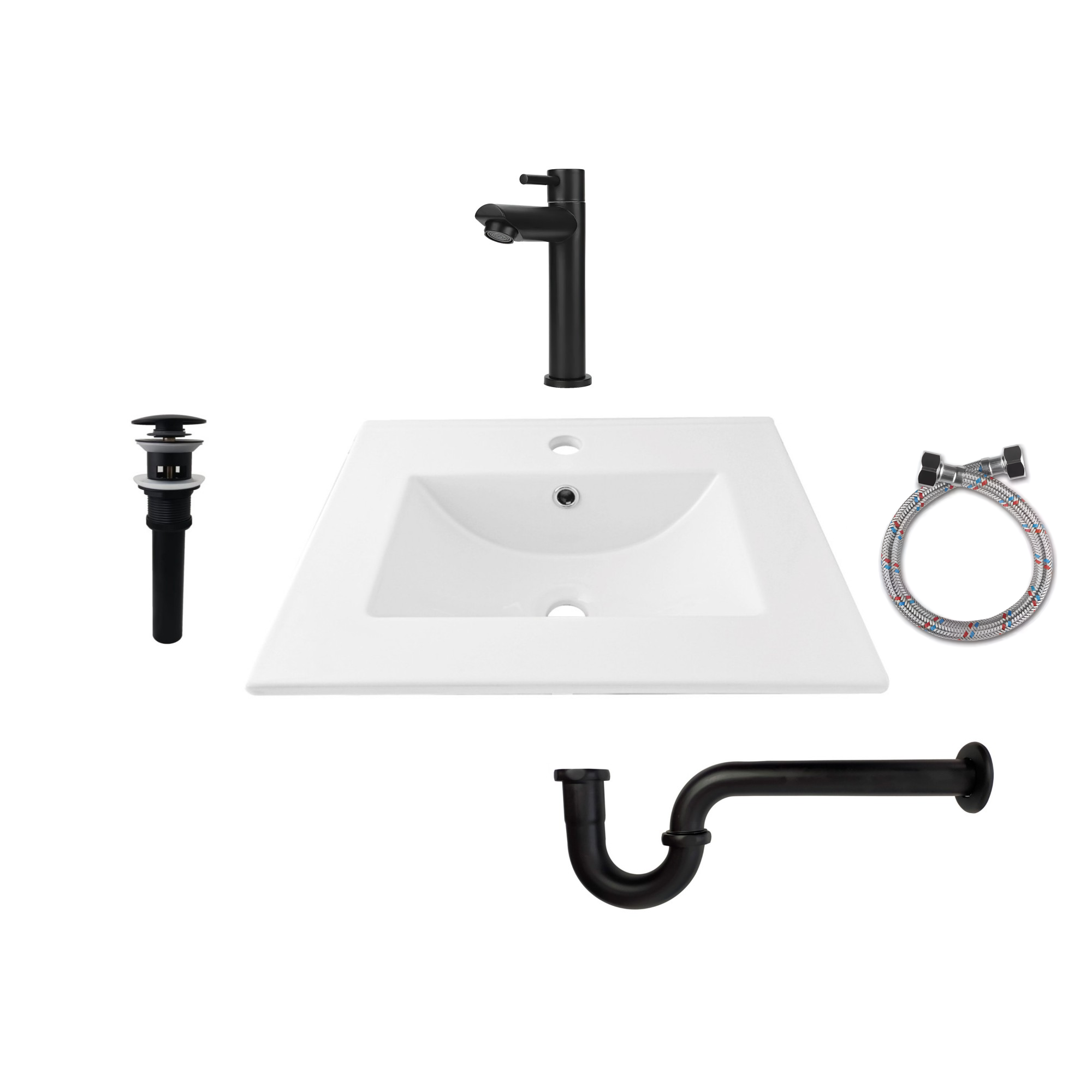 Combo Placa Lavamanos Blanco 50x40 + Griferia Agua Fría C589