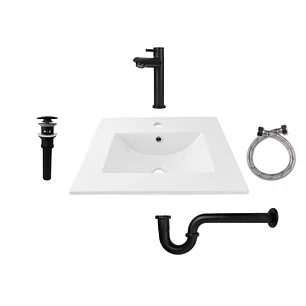 Combo Placa Lavamanos Blanco 50x40 + Griferia Agua Fría C589