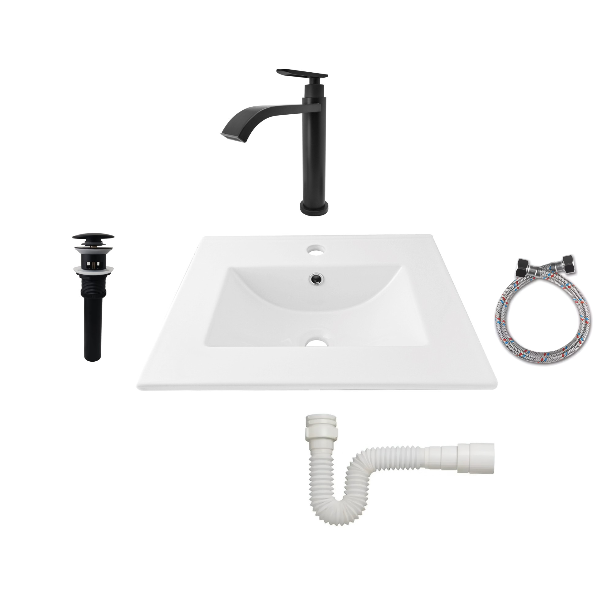 Combo Placa Lavamanos Blanco 50x40 + Griferia Agua Fría C588