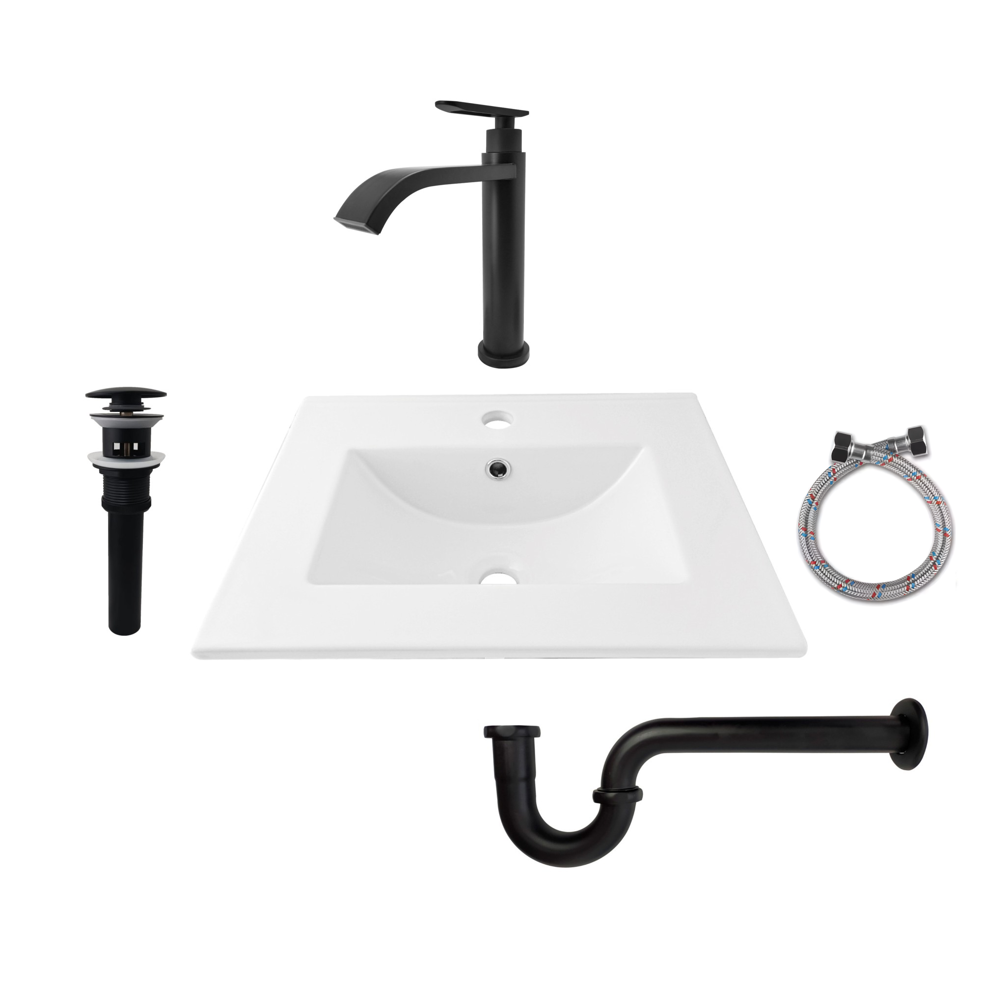 Combo Placa Lavamanos Blanco 50x40 + Griferia Agua Fria C586