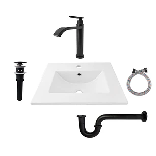 Combo Placa Lavamanos Blanco 50x40 + Griferia Agua Fria C586