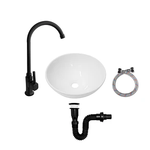 Combo Lavamanos Blanco+griferia Agua Fría+accesorios C570