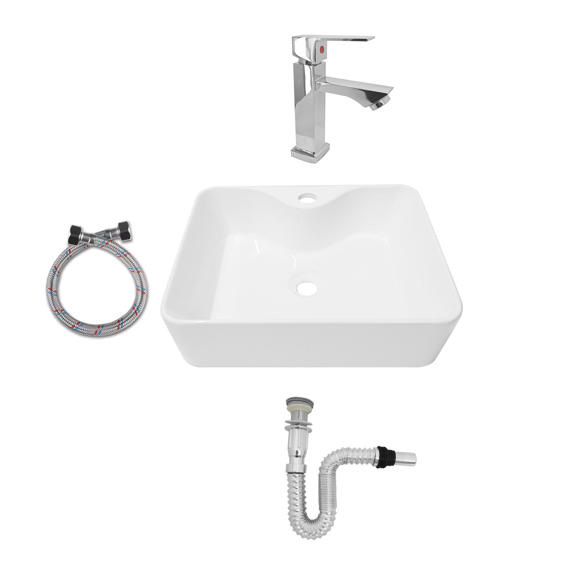 Combo Lavamanos + Griferia Agua Fria Y Accesorios C561