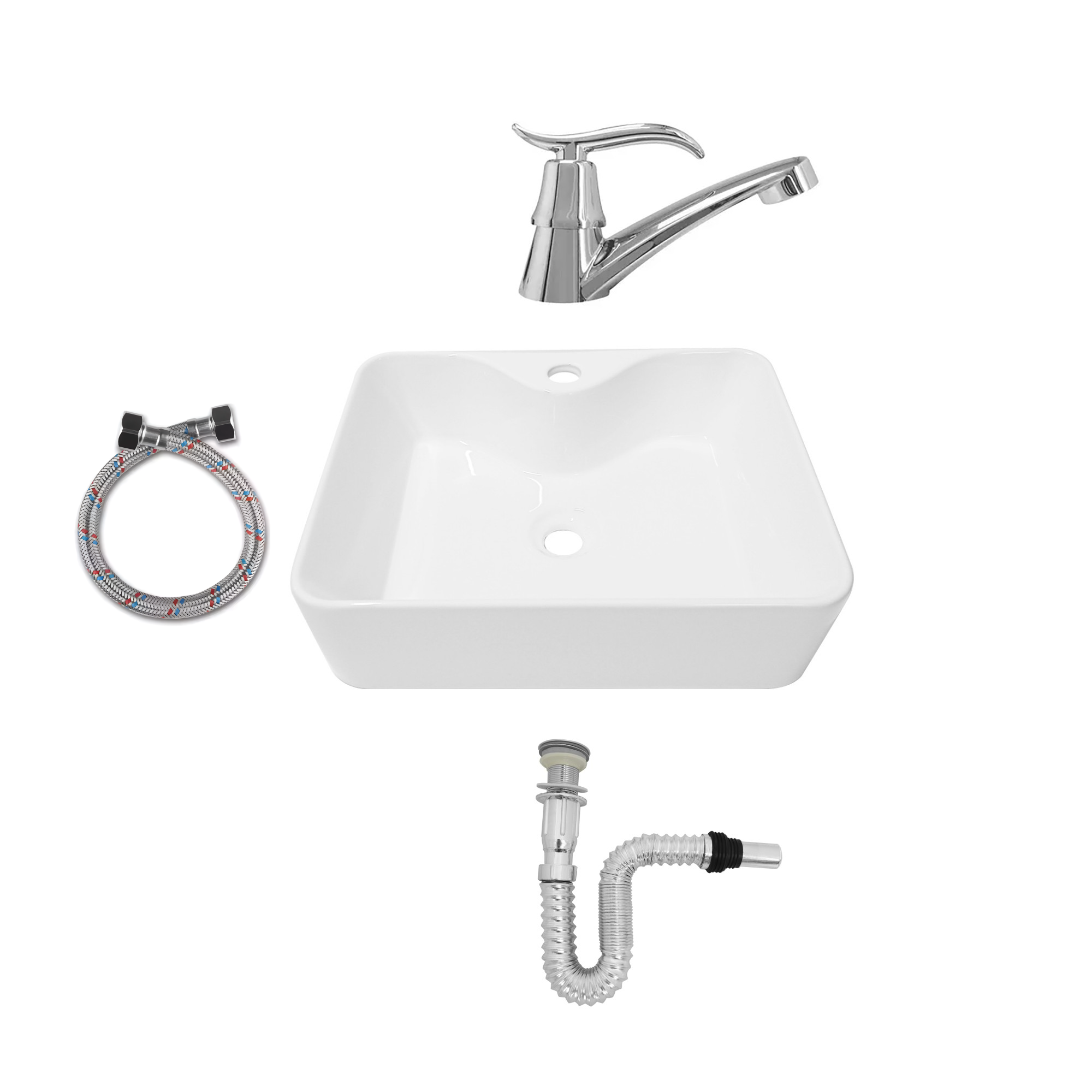 Combo Lavamanos + Griferia Agua Fría Y Accesorios