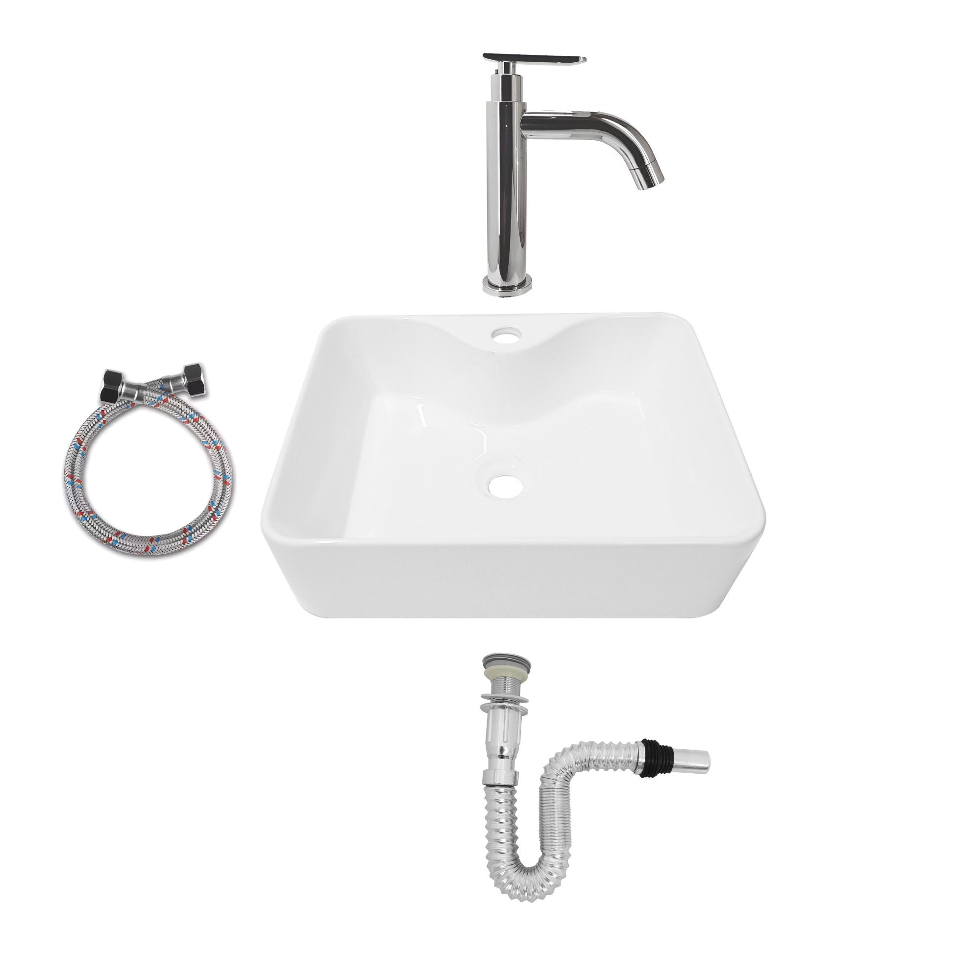 Combo Lavamanos + Griferia Agua Fria Y Accesorios Ccol558