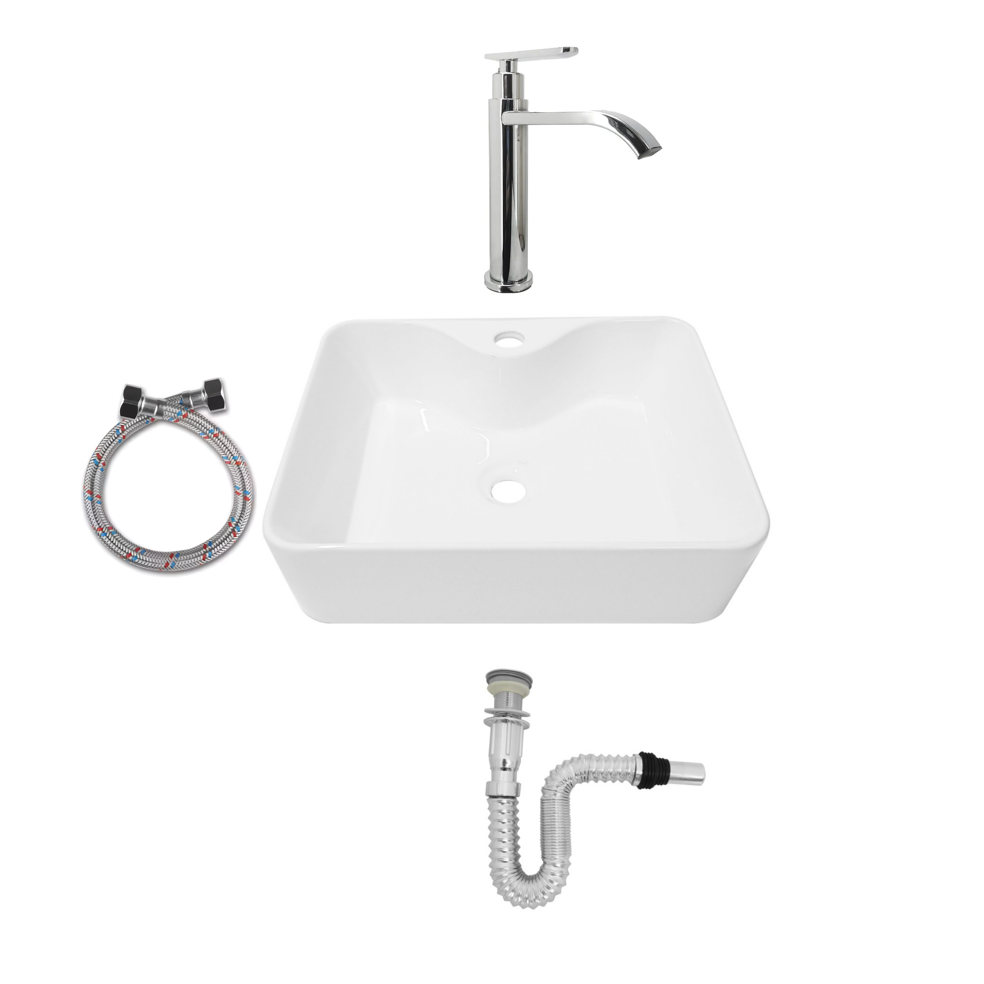 Combo Lavamanos + Griferia Agua Fria Y Accesorios C557