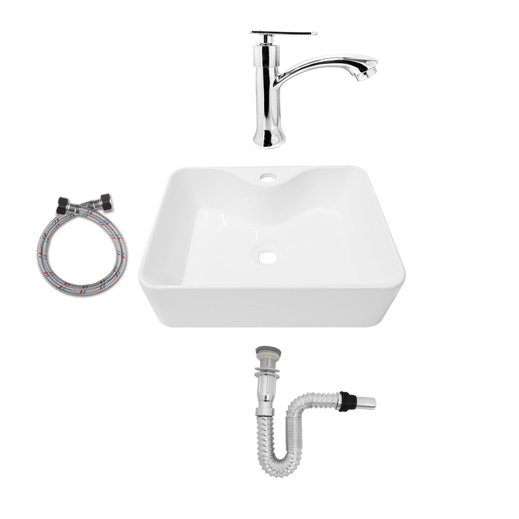 Combo Lavamanos + Griferia Agua Fría Y Accesorios C556