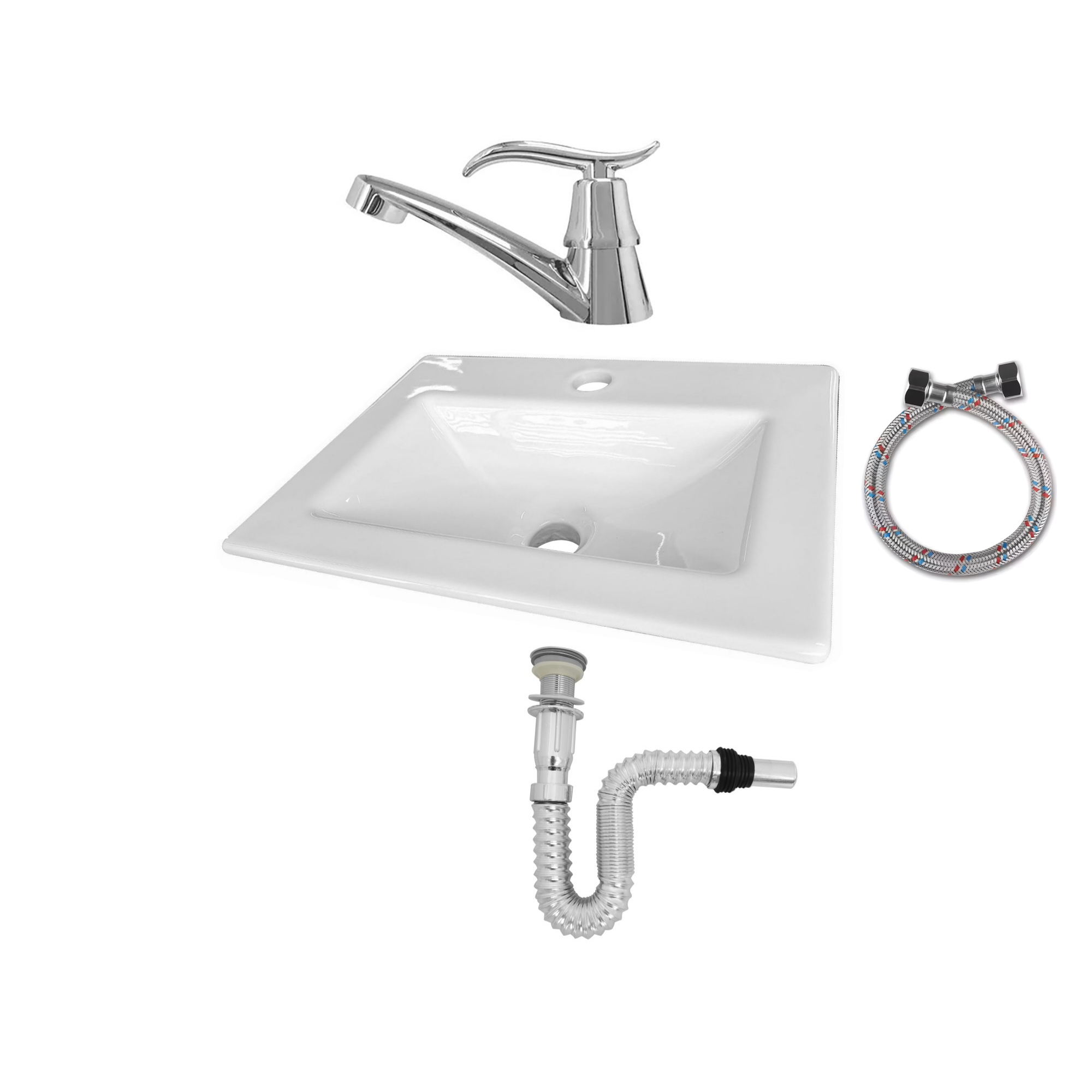 Combo Lavamanos Placa + Griferia Agua Fria Y Accesorios C554