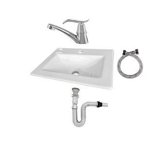 Combo Lavamanos Placa + Griferia Agua Fria Y Accesorios C554