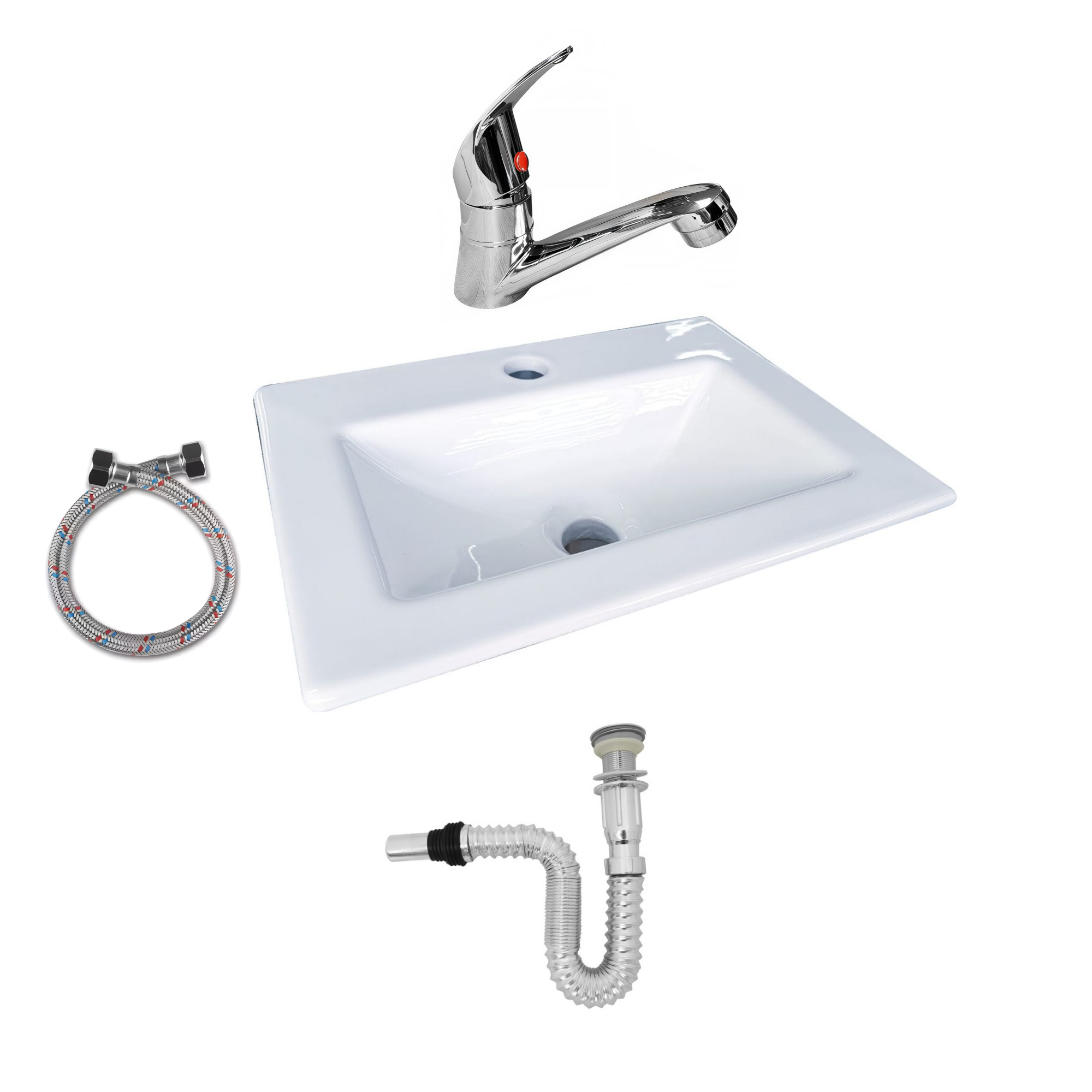 Combo Lavamanos Placa + Griferia Agua Fria Y Accesorios C552
