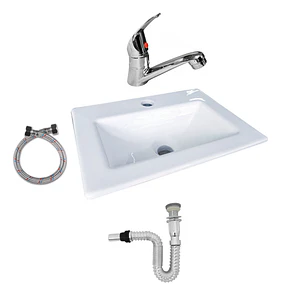 Combo Lavamanos Placa + Griferia Agua Fria Y Accesorios C552
