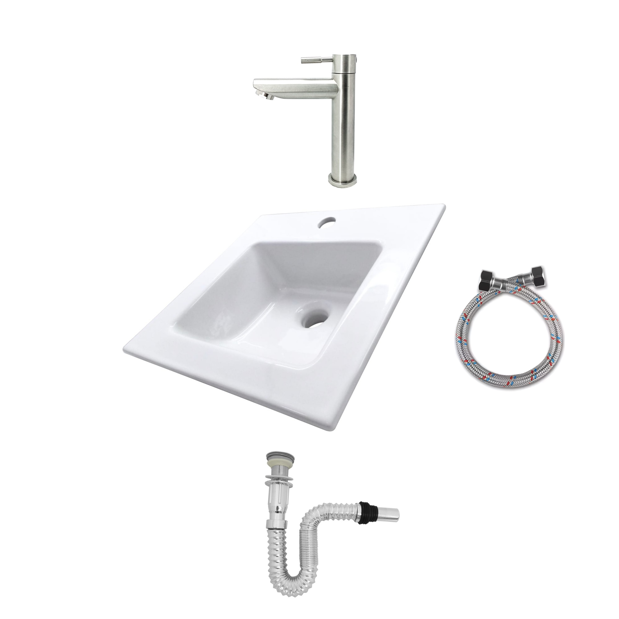 Combo Lavamanos Placa + Griferia Agua Fria Y Accesorios C549