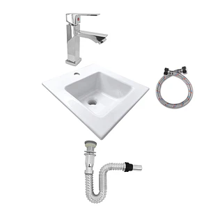 Combo Lavamanos Placa + Griferia Agua Fria Y Accesorios C548