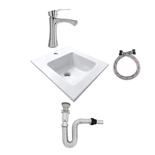 Combo Lavamanos Placa + Griferia Agua Fría Y Accesorios C547