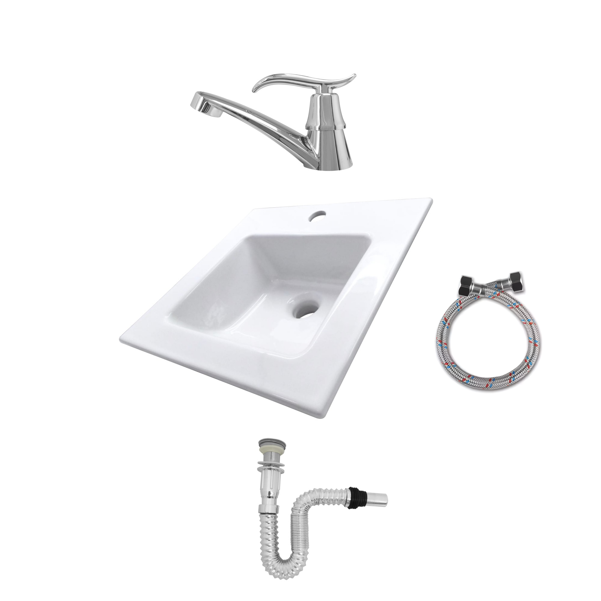 Lavamanos Placa + Griferia Agua Fria Y Accesorios C546