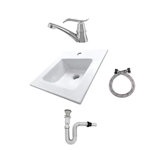 Lavamanos Placa + Griferia Agua Fria Y Accesorios C546