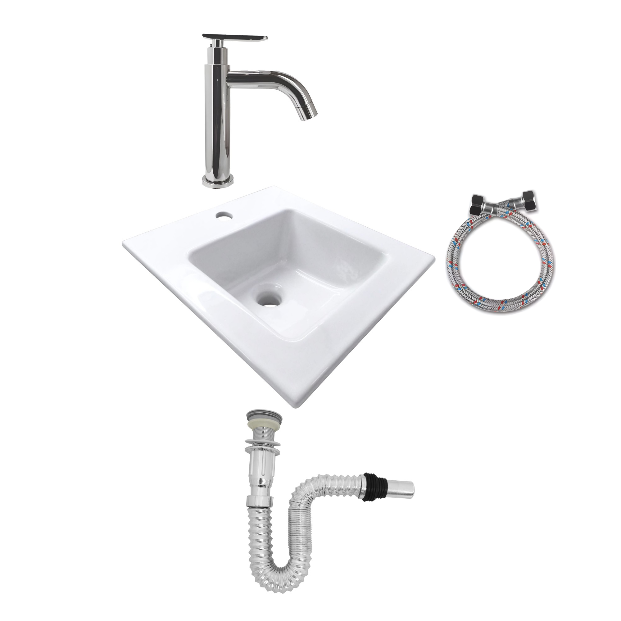 Combo Lavamanos Placa + Griferia Agua Fria Y Accesorios C543